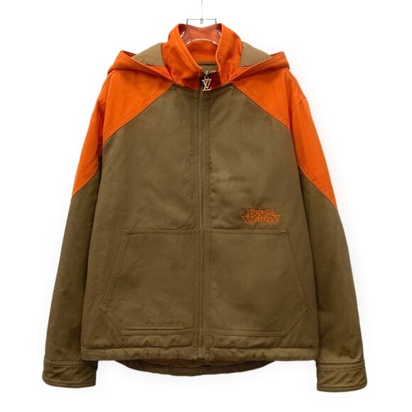 Louis Vuitton Two-Tone Hooded Cotton-Padded Jacket Brown/Orange Size 44 - Picture 1 of 8